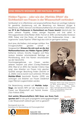 OMW Hidden Figures - oder wie der ,,Matilda-Effekt" die Sichtbarkeit von Frauen in der Wissenschaft verhindert